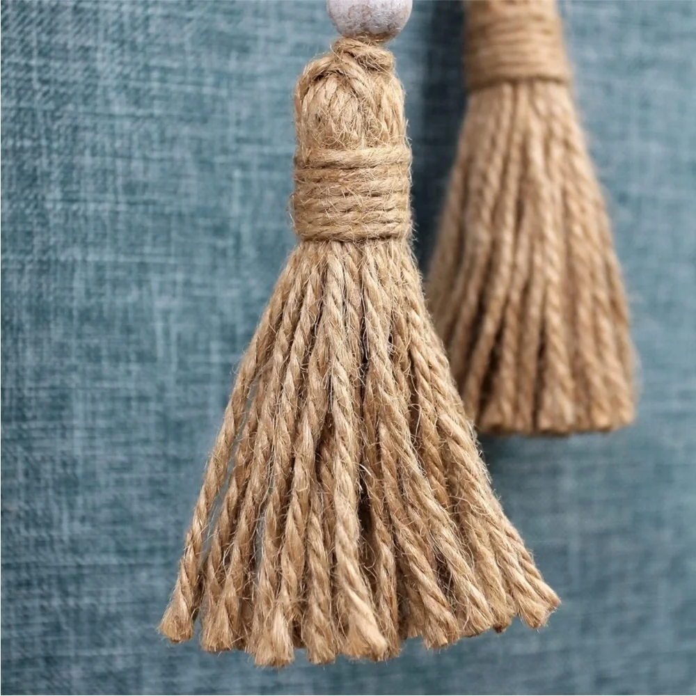 Rustic Boho Farmhouse Distressed White Beads/Wood Tie Tassel Garland Home Decor